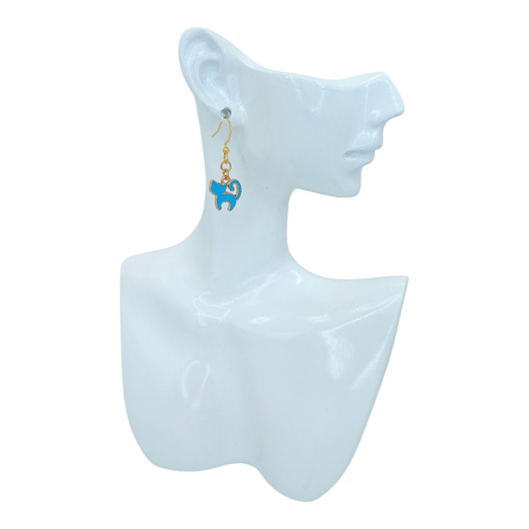 Dainty Blue Cat Earrings – Cute Enamel Drop Jewelry - Picture 4 of 4